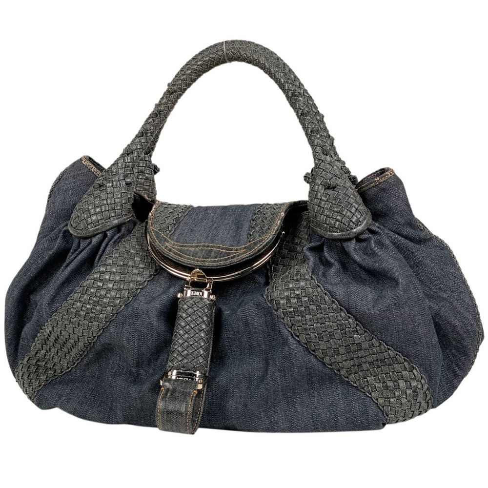 Fendi Spy Bag Tote Handbag Denim Blue Black